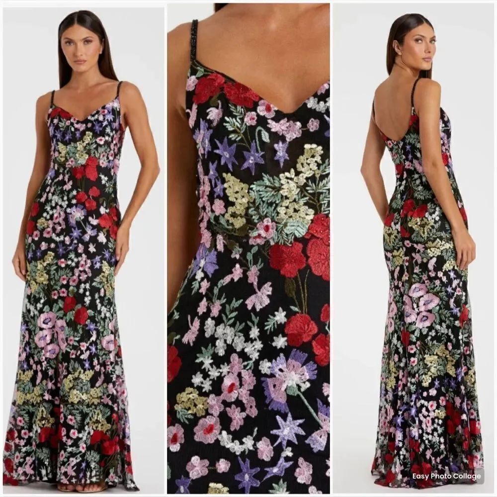 Mac Duggal 67473 Womens FLORAL EMBROIDERED LACE SWEETHEART GOWN